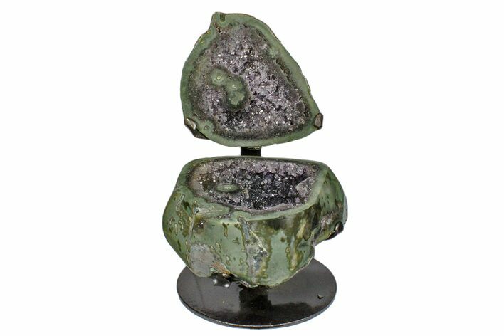 Dark Purple Amethyst Jewelry Box Geode With Metal Stand #171862
